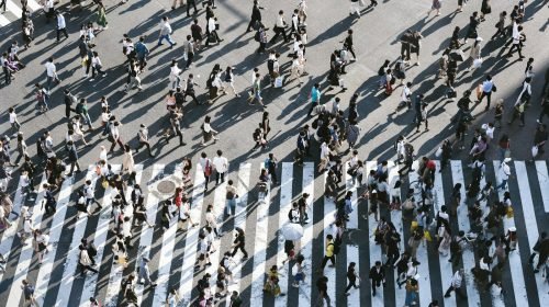 aerial view of people walking on raod